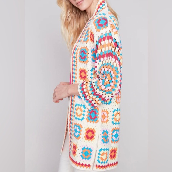 Charlie B Long Color Block Crochet Cardigan Colorful Long Sleeves Size XS/S NEW - Picture 9 of 15